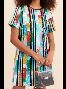 Endless Rose Sequin Colorblock Sheath Mini Dress Small EUC